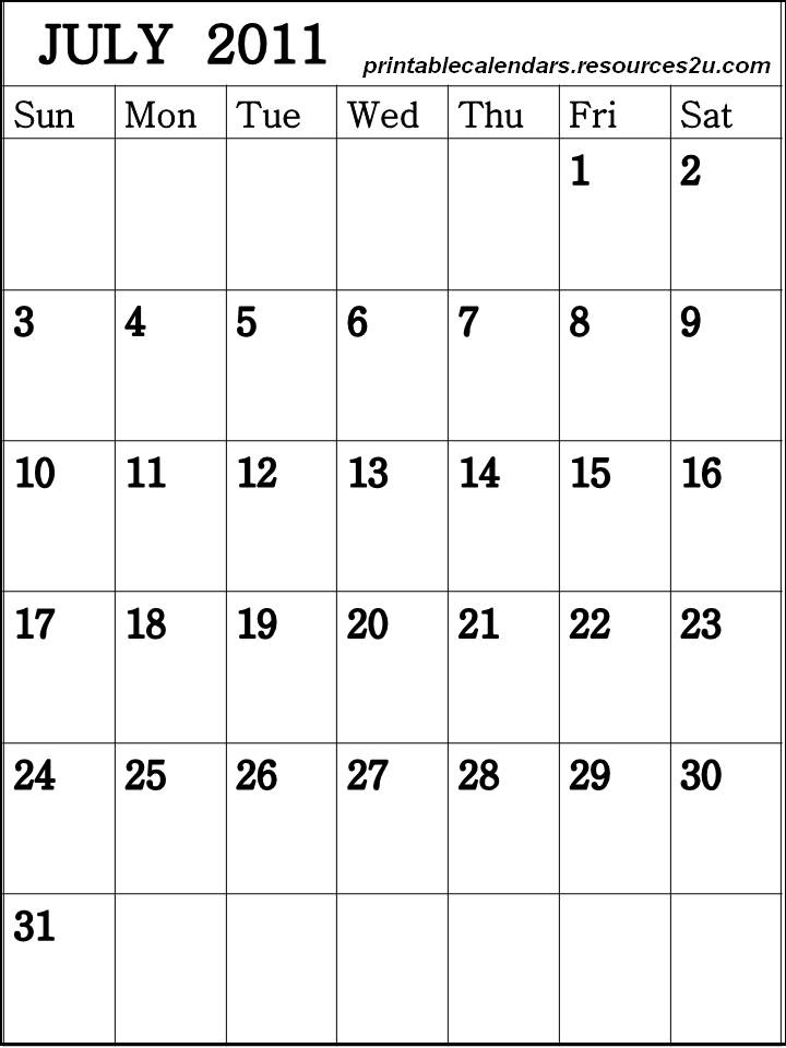 blank calendar 2011. Blank Calendar 2011 July