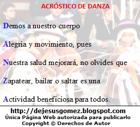 Imagen del acróstico de la palabra danza con imagen de fondo de Jesus Gómez