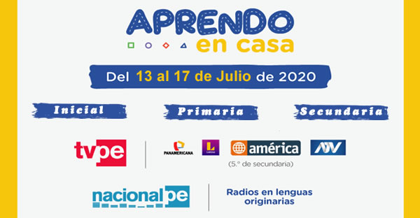 Aprendo en Casa Horario TV 13 al 17 de Julio