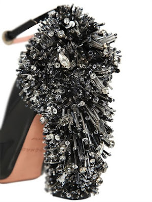 Rochas Black patent embellished ankle strap block heel pumps