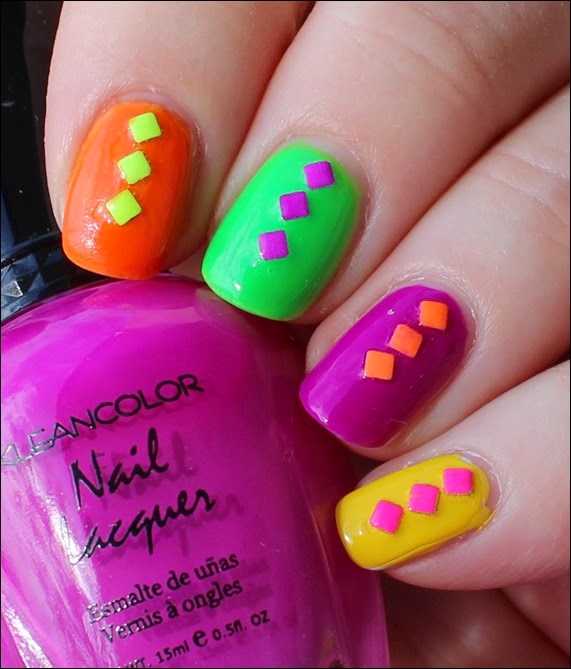 Farbspiel Neon Shuffle Nail Art Nageldesign Studs 01
