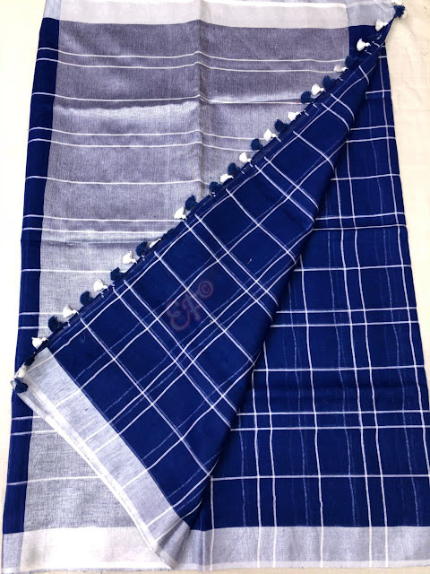 Excluisve lenin cotton sarees with checks design |Online buy saree 