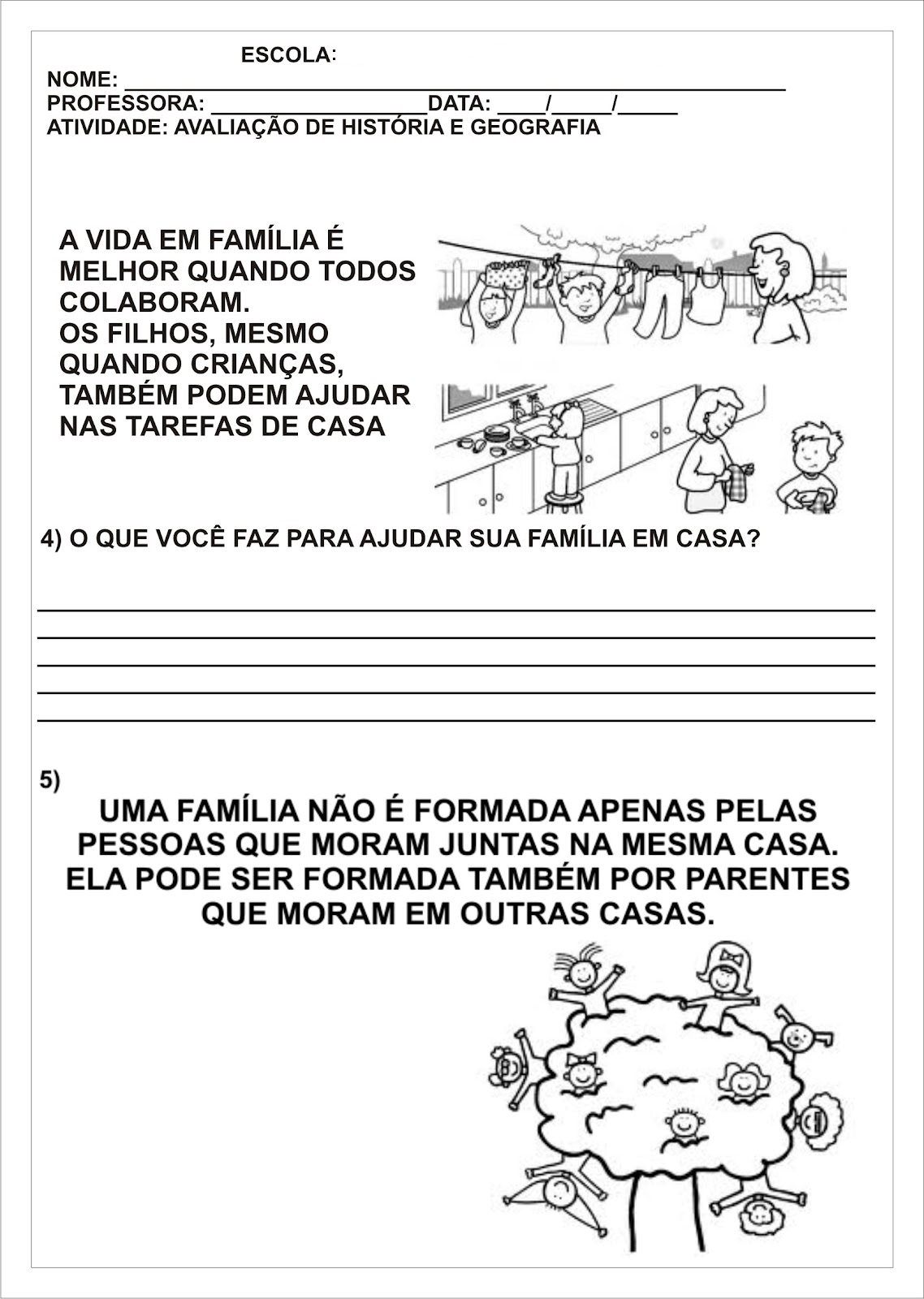 Prova de história 1 ano fundamental