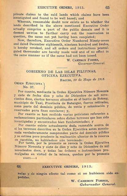 Executive order No. 37 series of 1913, Spanish version.