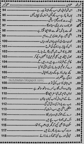 Contents of Ek Ajnabi Si Larki Urdu poetry book by Majid Yazdani