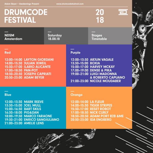 drumcode festival 2018, drumcode, festival, 2018, timetable, line up, amsterdam, países bajos, house, tech house, deep house, techno, música, música electrónica, eventos, dj