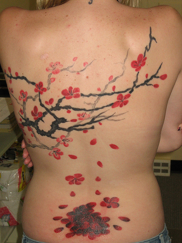Women Side Body Japanese Cherry Blossom Tattoos