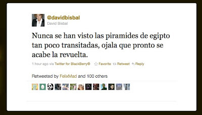 Tuit de David Bisbal sobre las revueltas en Egipto