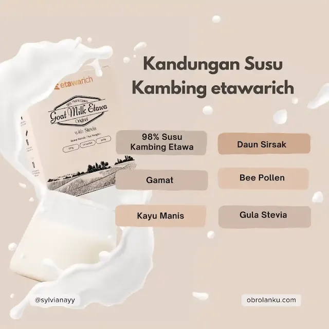 kandungan susu etawa etawarich rendah gula rendah lemak