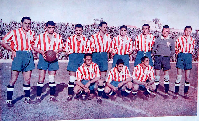 📸REAL GIJÓN 📆3 noviembre 1946 ⬆️Méndez, Victorero, Armadín, García, Cholo Dindurra, Ladreda, López y Gayol. ⬇️Herrera, Molinucu y Sánchez. REAL MADRID C. F. 4 🆚 REAL GIJÓN 0 Domingo 03/11/1946. Campeonato de Liga de 1ª División, jornada 7. Madrid, estadio Metropolitano. GOLES: ⚽1-0: 2’, Pruden. ⚽2-0: 35’, Vidal. ⚽3-0: 53’, Pruden. ⚽4-0: 62’, Pruden.