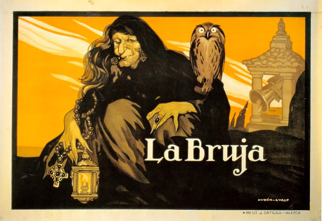 LA BRUJA. España: 110 x 77 cms. Arte: Luis Dubón, Ernesto Guasp. Impresión: Imp. Lit. J. Ortega, Valencia. LA BRUJA. 1923. España. Dirección: Maximiliano Thous. Reparto: Lola Paris, Concha Gorgé, Leopoldo Pitarch, Arturo Pitarch, Francisco Villasante, Carmen Corro, Amparo Guillén, María Mercader, Delfina Colomer, Luisa Wieden, Conchita Wieden, Angeles Herrera, Pepita Herrera, Maria Basso, Teodoro Landerer, Julio M. Simón, José Benitez, Francisco Furió, Manuel Gorgé.