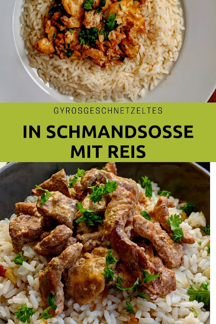 Gyrosgeschnetzeltes in Schmandsoße mit Reis