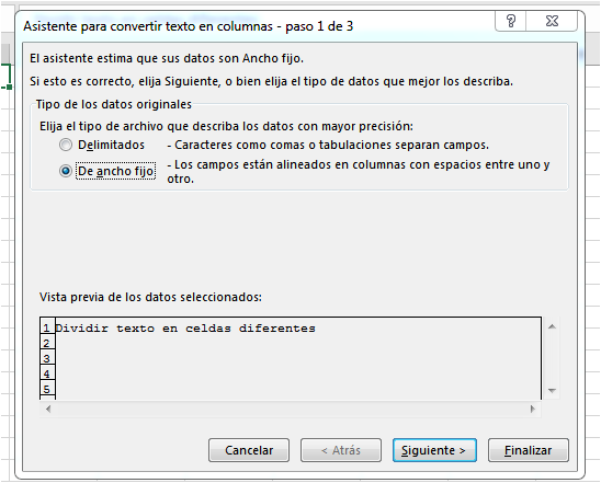texto en columnas en excel