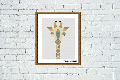 Geometric giraffe cross stitch pattern Cute animals embroidery - Tango Stitch