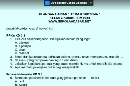 Soal Ulangan Harian K13 Kelas 4 Tema 6 Subtema 1 Soal Ulangan Harian K13 Kelas 4 Tema 6 Subtema 1
