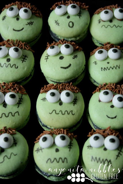 A dozen gluten free Frankenstein Halloween Macarons | Anyonita Nibbles