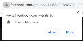 צילום מסך של הודעת facebook would like to send notifications עם אפשרויות אשר וחסום. 