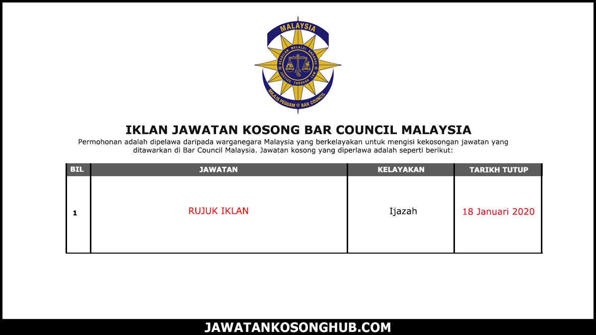 Jawatan Kosong Terkini Bar Council Malaysia