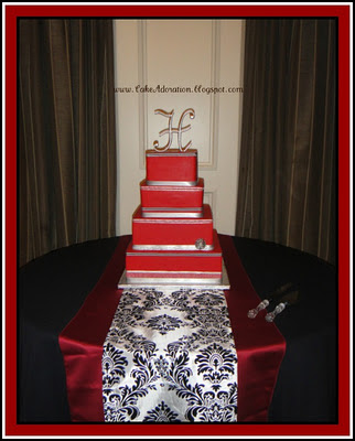Elegant Ribbon cake with Black Red and White