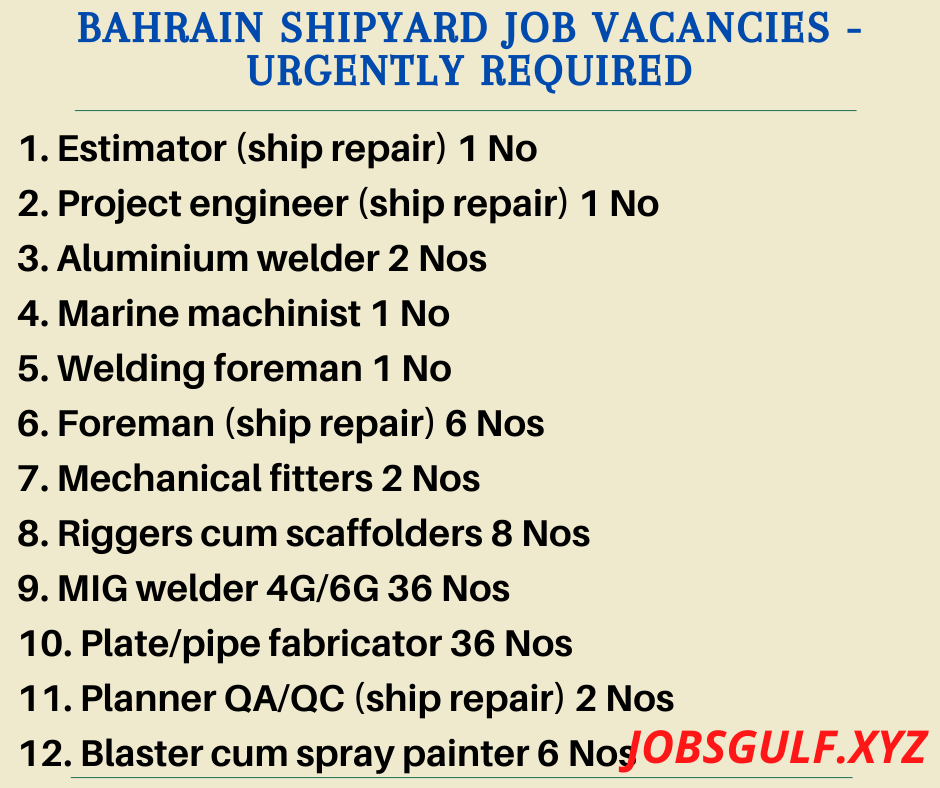 Bahrain shipyard job vacancies - Urgently required