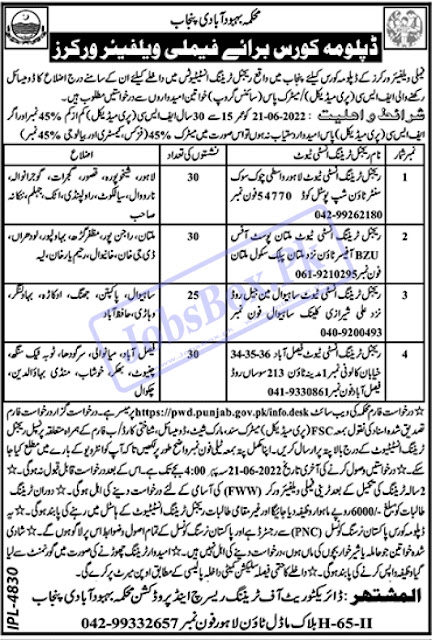 latest Family welfare Workers Diploma  Monthly with Stipend 2022