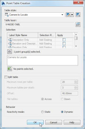 Point Table Creation options