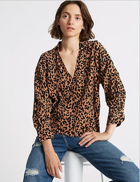 marks and spencer animal print notch neck ¾ sleeve blouse