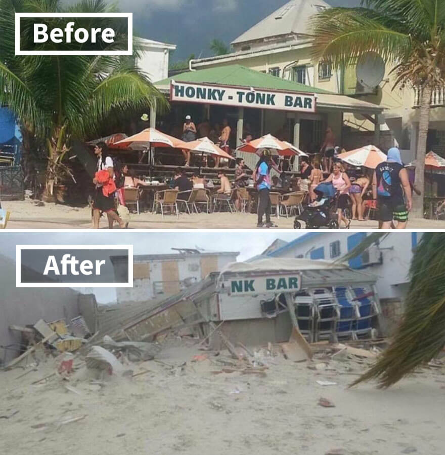 30 Shocking Pictures That Show How Catastrophic Hurricane Irma Is - Popular Honky Tonk Bar In Philipsburg St Martin (Before And After Irma Damage)