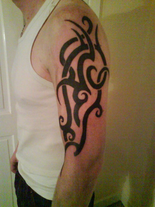 1st half tribal sleeve Shoulder Tattoo 2