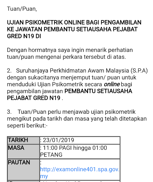 Ujian Psikometrik Online Bagi Jawatan Pembantu Setiausaha 