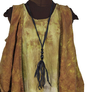 linen lagenlook vest and dress with silk and vintage bead necklace