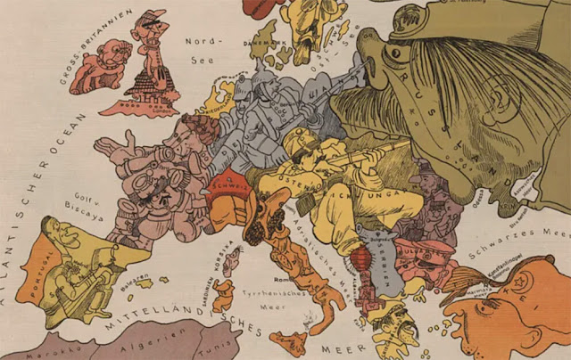 Ο ευρωπαϊκός εθνικισμός και ανταγωνισμός στα χρόνια του Πρώτου Παγκοσμίου Πολέμου, χάρτης εποχής / Map illustrating the era of World War I and the tensions between the nations