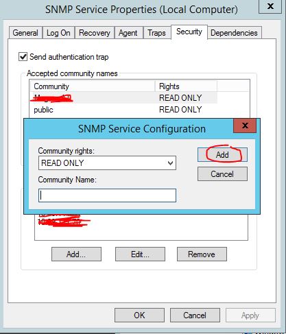 snmp service properties (local computer)