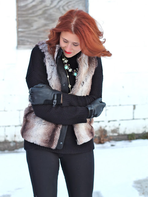 brown, faux, fur, vest