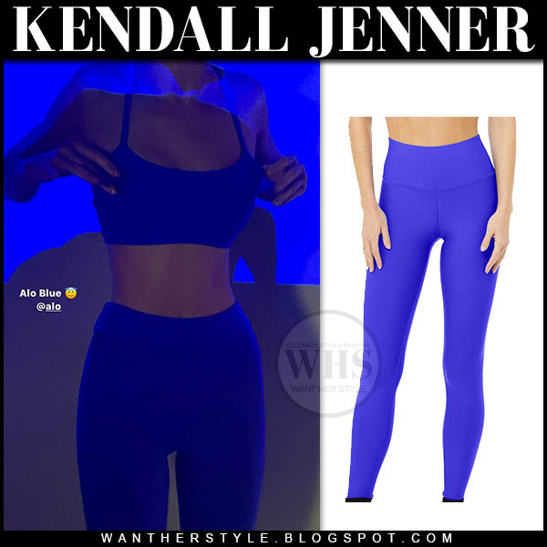 Kendall Jenner in blue sports bra and leggings