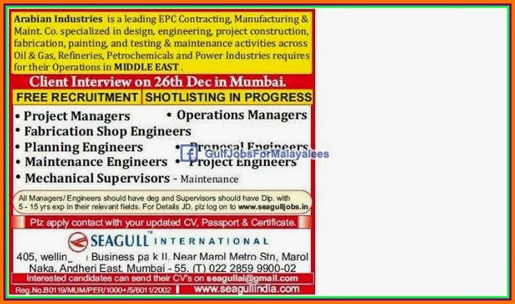 Free job Recruitment for Contracting company Middle East