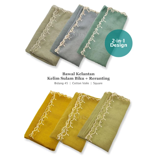 Bawal sulam kelim biku + reranting cotton voile Kelantan