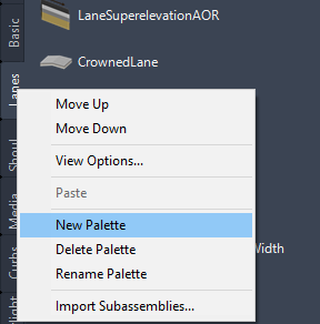 New palette in Autodesk Civil 3D