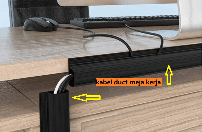 gambar design penempatan kabel duct pada meja komputer