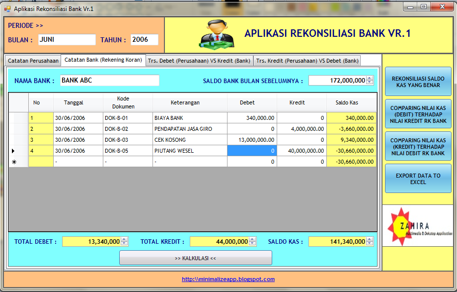 Contoh Buku Besar Rekonsiliasi Bank - LKIT 2017