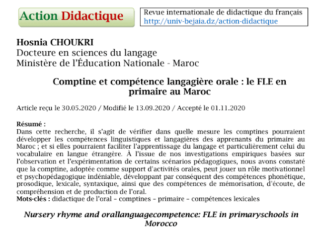 le rôle de la comptine dans le développement de la compétence langagière orale