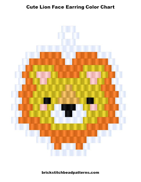 Free Cute Lion Face Earring Brick Stitch Seed Bead Pattern Color Chart