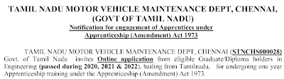 தமிழ்நாடு மோட்டார் வாகன பராமரிப்பு துறை, சென்னையில் வேலைவாய்ப்பு. உடனே விண்ணப்பியுங்கள்!