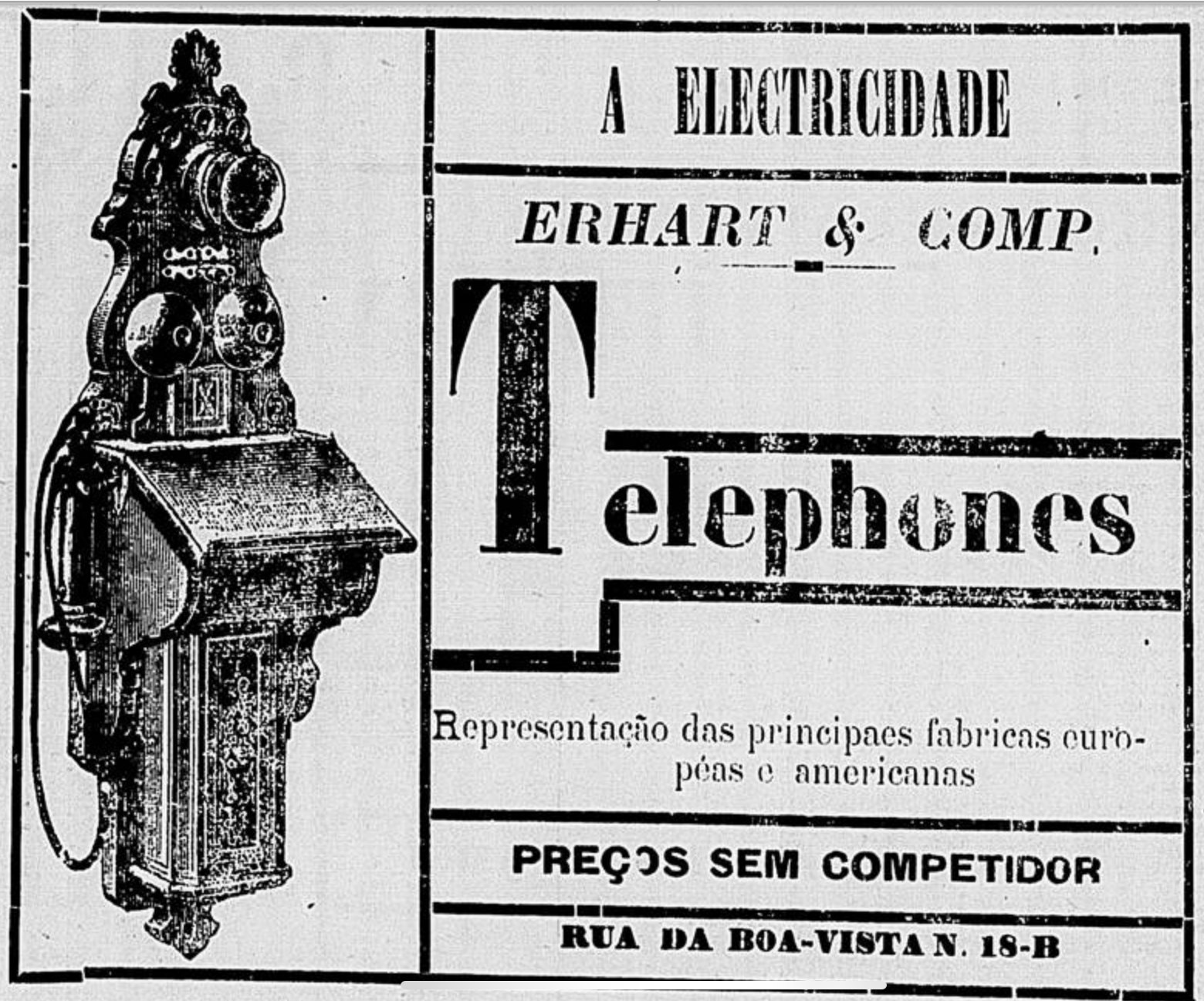 Anúncio de 1898 promovendo a venda de aparelhos telefônicos