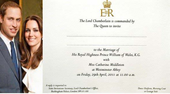 the royal wedding invite. watch The Royal Wedding.