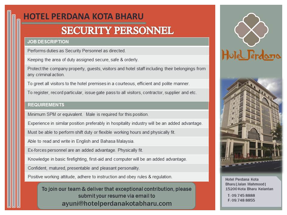 Jmc kota bharu: Jawatan Kosong Di Hotel Perdana Kota Bharu