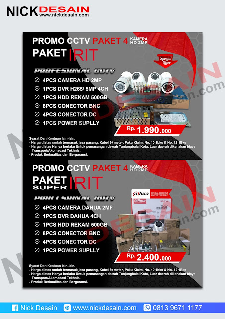 Contoh Desain Brosur CCTV warna merah dan Biru