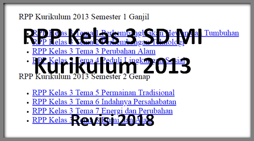 RPP Kelas 3 SD/MI kurikulum 2013 Revisi Terbaru