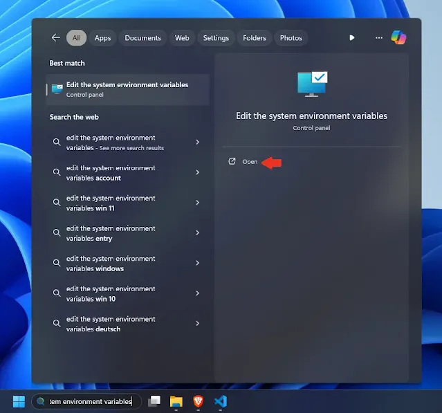 Search "Edit the system environment variables" in Windows Search.