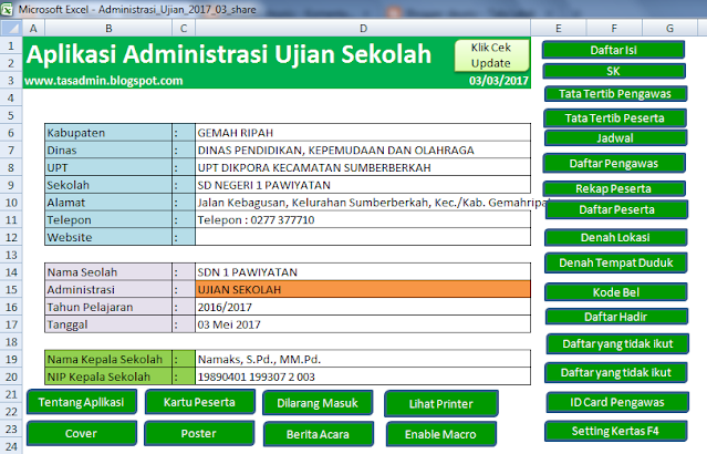 aplikasi format excel administrasi ujian sekolah